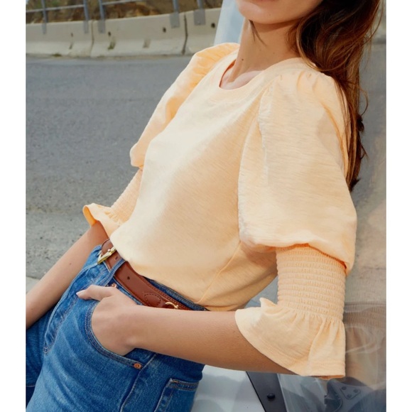 Nation LTD Cadence Drama puff sleeve tee Peach - Picture 2 of 7